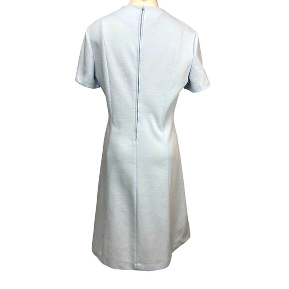 Vintage 70s Short Sleeve Light Blue Mod Shift Dress Womens (M) Midi Embroidered - Picture 4 of 6